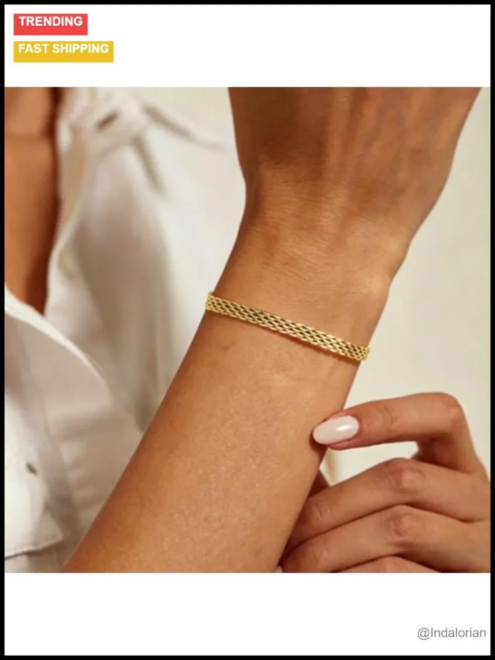 14K Gold Filled Dainty Mesh Link Chain Bracelet Women Men Waterproof